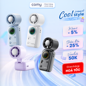 Quạt cầm tay tích điện Camy Polar Mini, quạt mini băng lạnh 100 tốc độ gió màn hình led BH 6 tháng