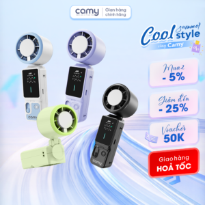 Quạt cầm tay tích điện mini băng lạnh 100 tốc độ gió màn hình led Camy Zeno